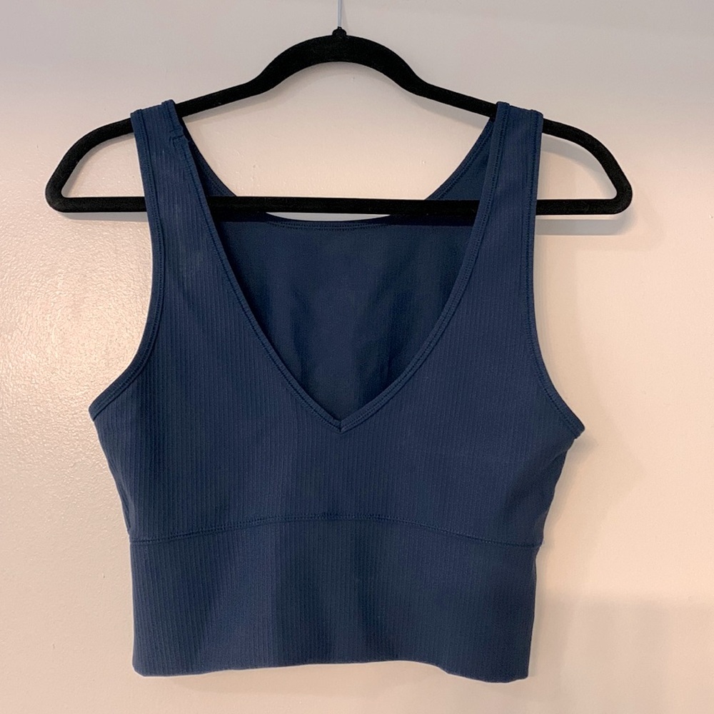 Halara navy ribbed crop tank top size L - reversible!